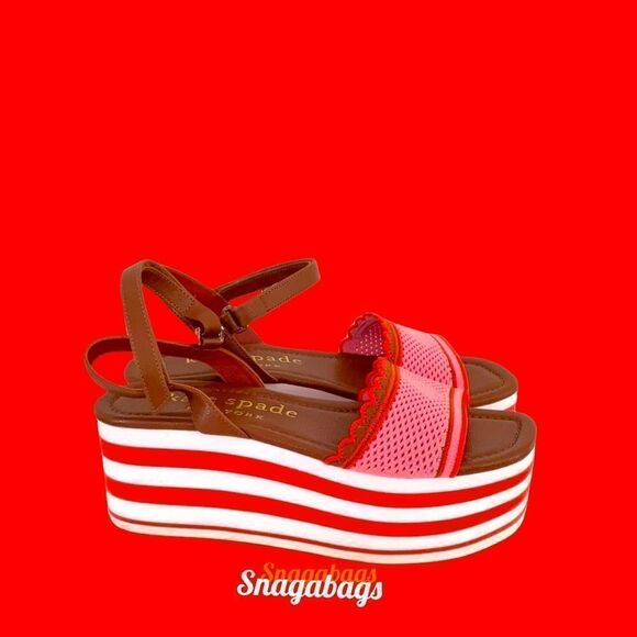 KATE SPADE NIB KNITTED RUNWAY EVA HIGH RISE SPADE STRIPED PLATFORM WEDGE 8M - Picture 2 of 9